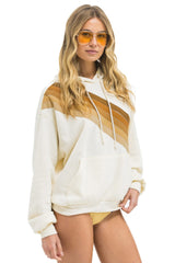 CROSS STRIPE RELAXED PULLOVER HOODIE - VINTAGE WHITE // BROWN