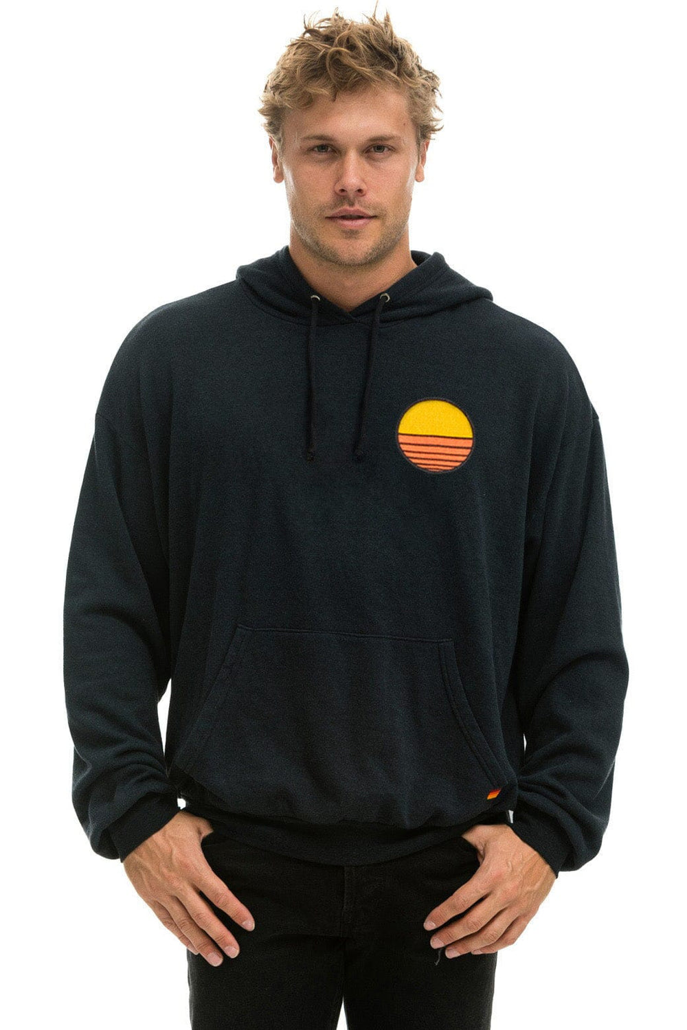 SUNSET PATCH PULLOVER RELAXED HOODIE - CHARCOAL