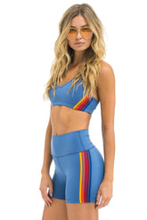 5 STRIPE RAINBOW 4 INCH HI-RISE BIKER SHORT - DUSTY BLUE