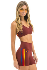 5 STRIPE RAINBOW 4 INCH HI-RISE BIKER SHORT - BRICK