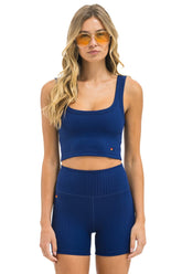 WIDE RIB WOMEN'S SCOOP BACK SPORTS TANK - NAVY