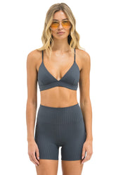 WIDE RIB TRIANGLE ADJUSTABLE SPORTS BRA - TITANIUM