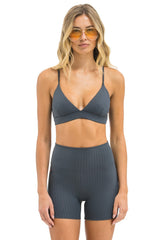 WIDE RIB TRIANGLE ADJUSTABLE SPORTS BRA - TITANIUM