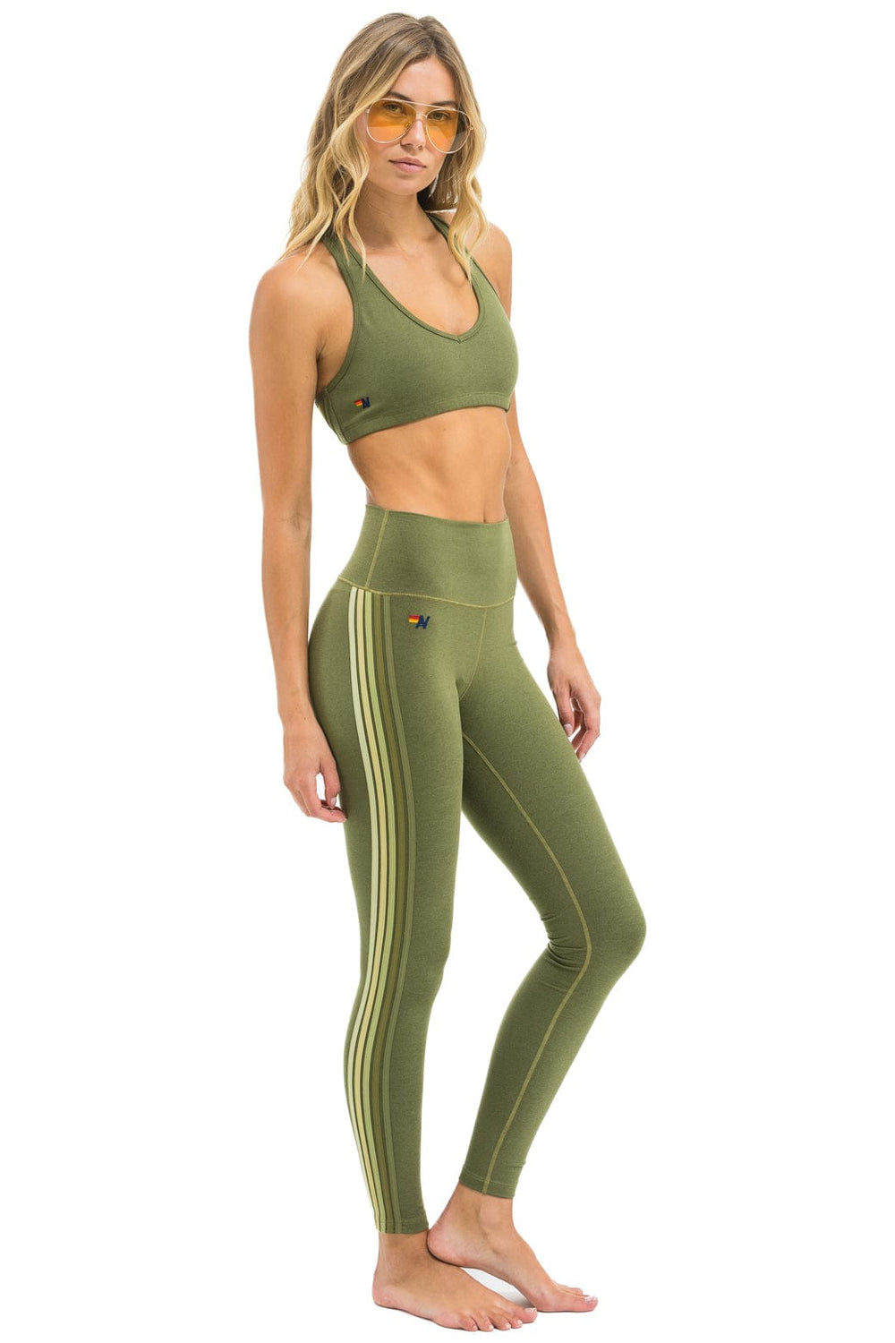 FULL LENGTH HI-RISE 5 STRIPE LEGGINGS - ARMY