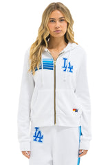 LOS ANGELES DODGERS 5 STRIPE ZIP HOODIE - WHITE // BLUE