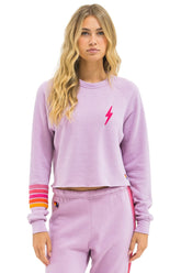 BOLT RUGBY STITCH CROPPED CREW SWEATSHIRT - MAUVE // MAGENTA ORANGE