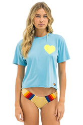 HEART PRINT BOYFRIEND TEE - AQUA // NEON YELLOW