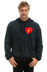 BOLT HEART PULLOVER RELAXED HOODIE - CHARCOAL