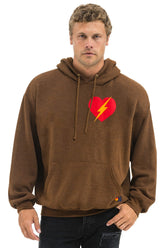 BOLT HEART PULLOVER RELAXED HOODIE - CHOCOLATE