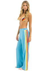 5 STRIPE WIDE LEG POCKET SWEATPANTS - AQUA // WHITE NEON