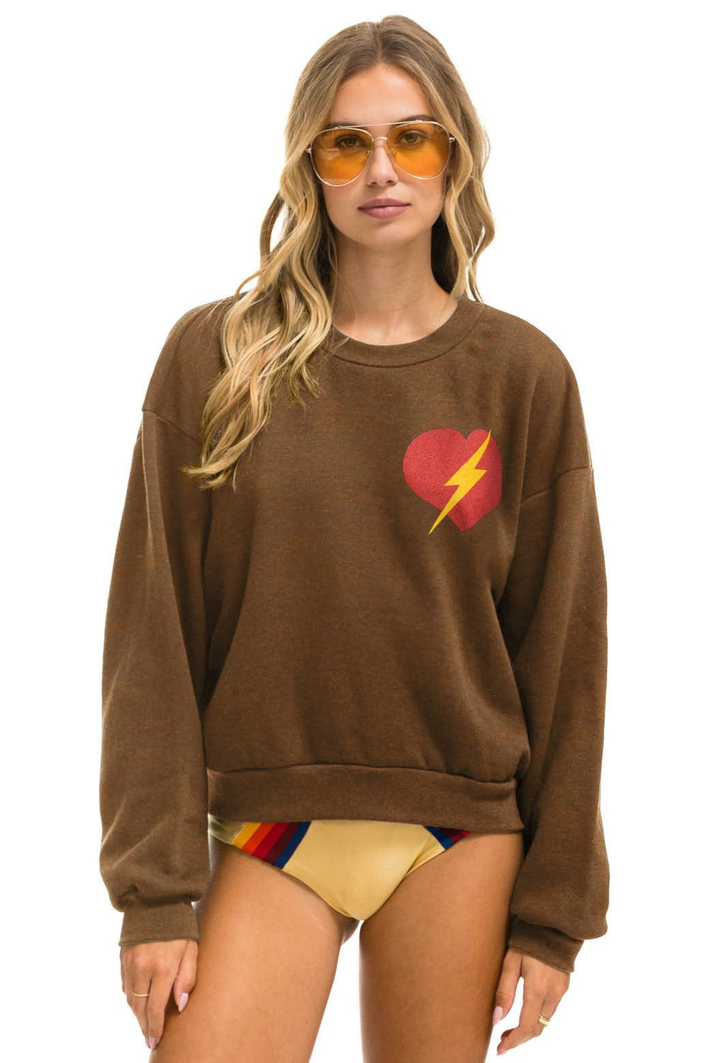 BOLT HEART RELAXED CREW SWEATSHIRT - CHOCOLATE