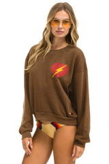 BOLT HEART RELAXED CREW SWEATSHIRT - CHOCOLATE