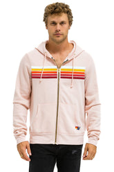 5 STRIPE HOODIE - LIGHT PINK // RAINBOW WHITE