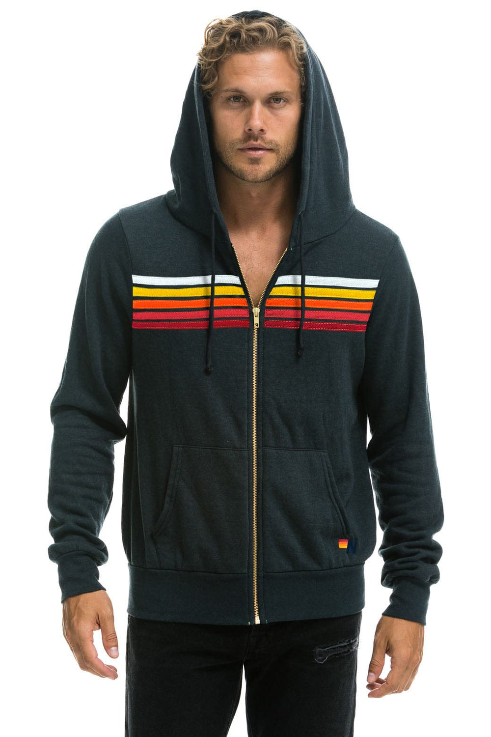5 STRIPE HOODIE - CHARCOAL // RAINBOW WHITE