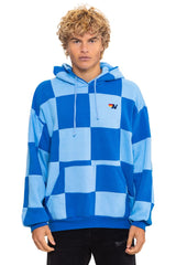 CHECK QUILT RELAXED PULLOVER HOODIE - SKY // ADVENTURE BLUE