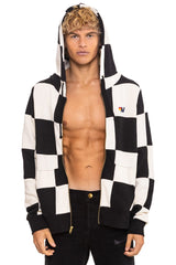 CHECK QUILT ZIP HOODIE - VINTAGE WHITE // BLACK