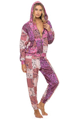 BANDANA QUILTED RELAXED ZIP HOODIE - PINK