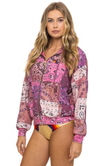 BANDANA QUILTED RELAXED ZIP HOODIE - PINK