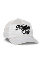 MEMBERS EXCLUSIVE VINTAGE SATIN SCRIPT TRUCKER HAT - WHITE // BLACK