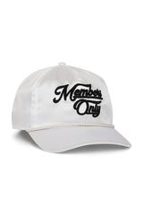 MEMBERS EXCLUSIVE VINTAGE SATIN SCRIPT TRUCKER HAT - WHITE // BLACK