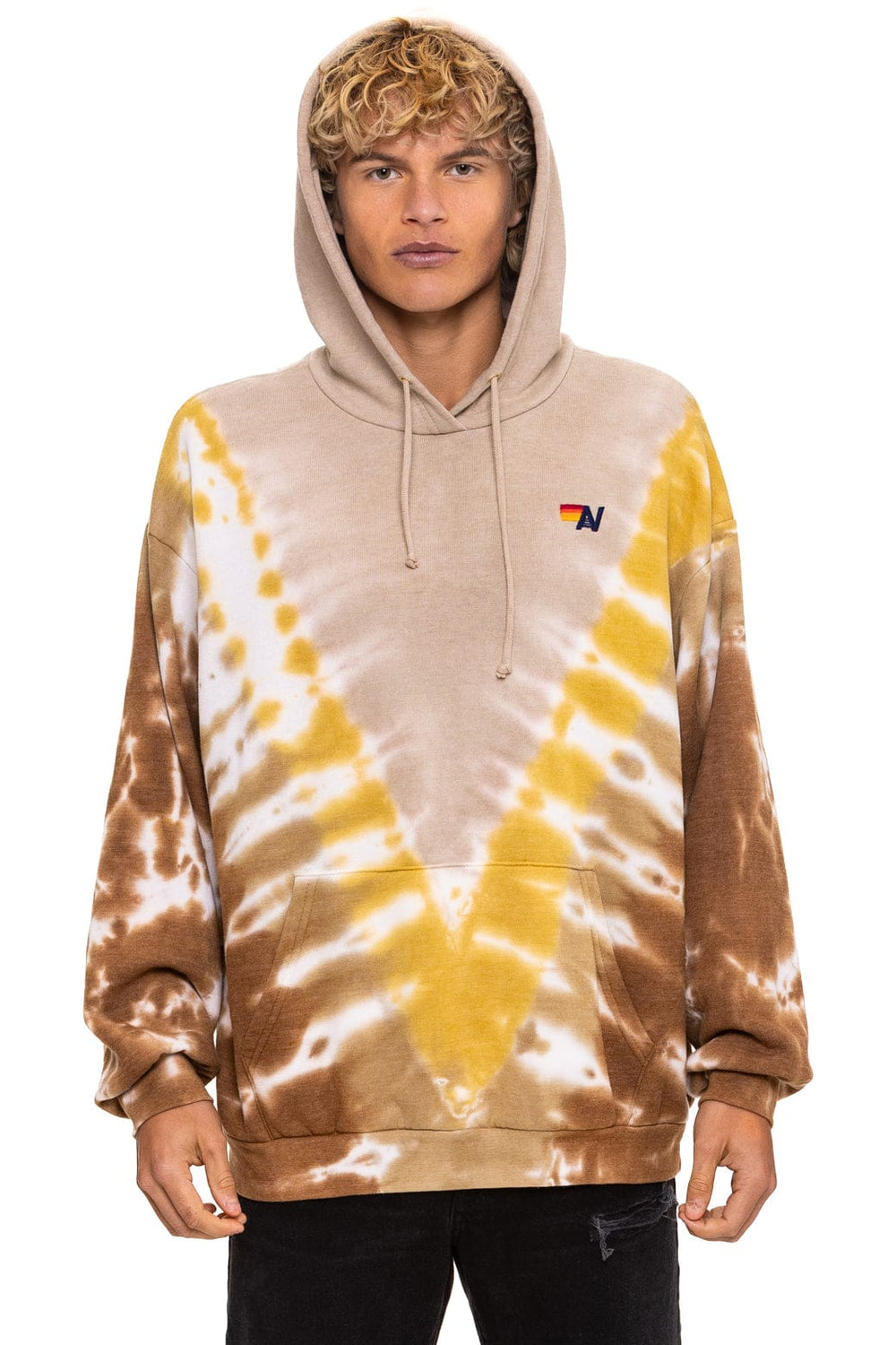 HAND DYED V RELAXED PULLOVER HOODIE - TIE DYE SAND // CINNAMON