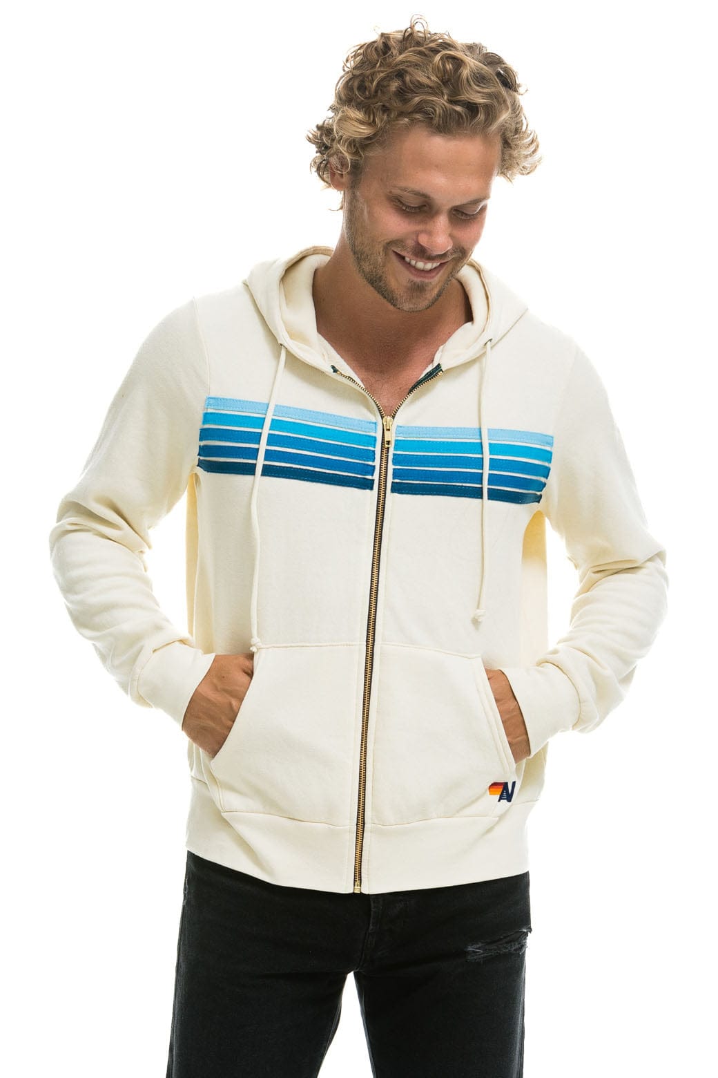 5 STRIPE HOODIE - VINTAGE WHITE // BLUE