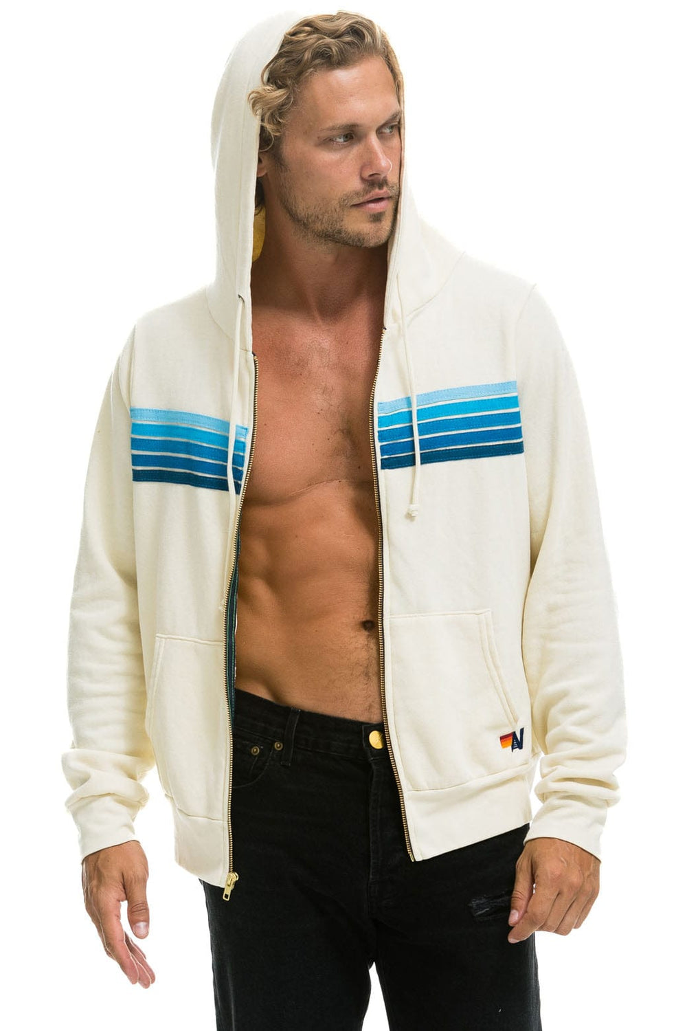 5 STRIPE HOODIE - VINTAGE WHITE // BLUE