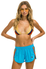 WOMEN'S 5 STRIPE FLEX BOARD SHORTS - NEON BLUE // RAINBOW