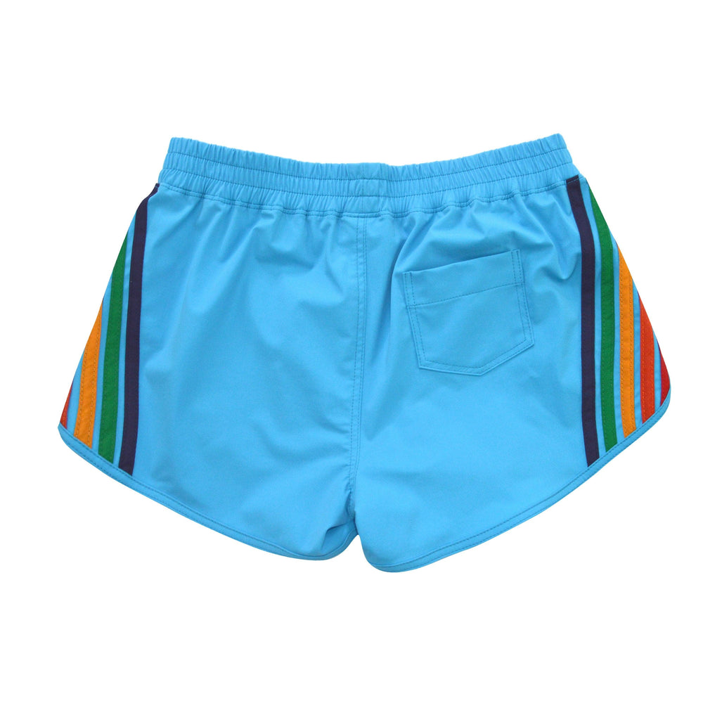 WOMEN'S 5 STRIPE FLEX BOARD SHORTS - NEON BLUE // RAINBOW