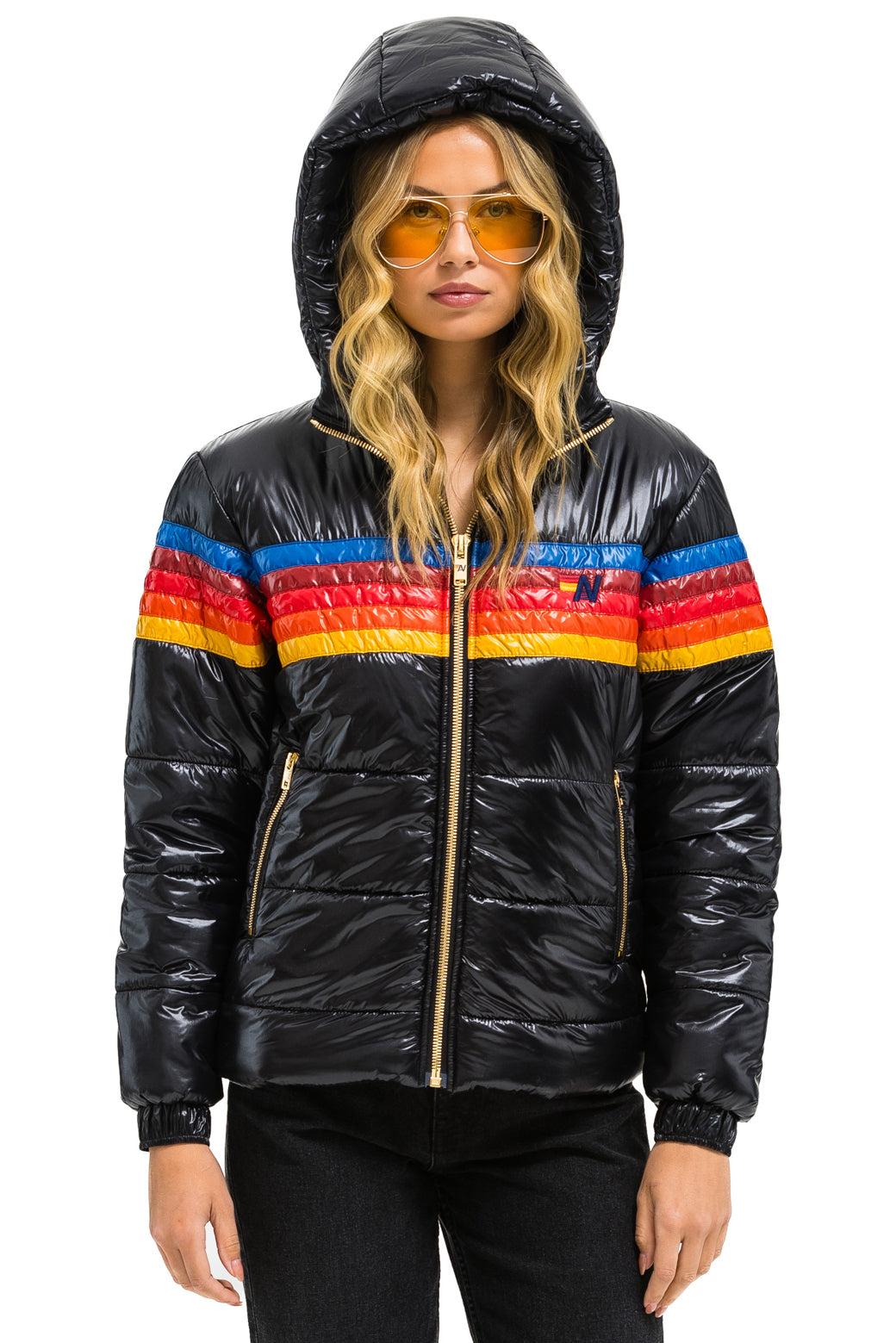 5 STRIPE TREKKER JACKET - GLOSSY BLACK