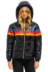 5 STRIPE TREKKER JACKET - GLOSSY BLACK