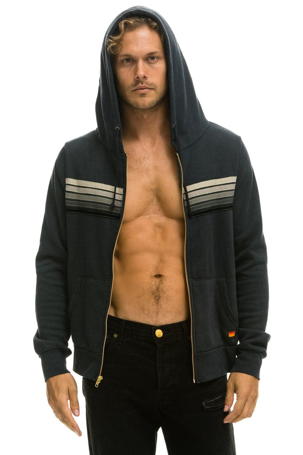 5 STRIPE HOODIE - CHARCOAL // GREY STRIPES