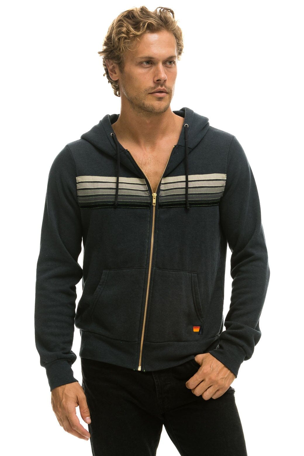 5 STRIPE HOODIE - CHARCOAL // GREY STRIPES
