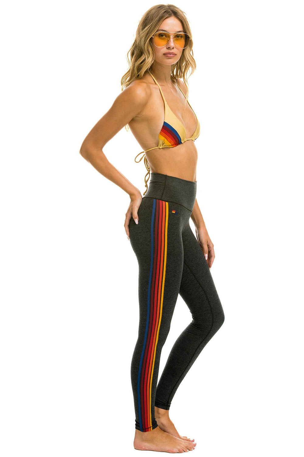 FULL LENGTH HI-RISE 5 STRIPE LEGGINGS - CHARCOAL