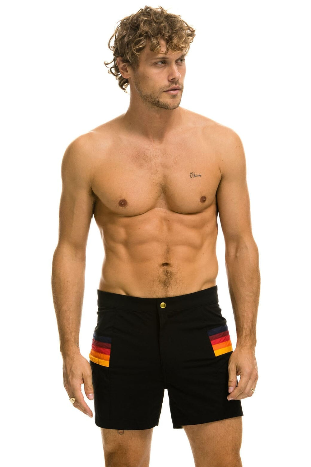 MEN'S HORIZONTAL 5 STRIPE FLEX SHORTS - BLACK
