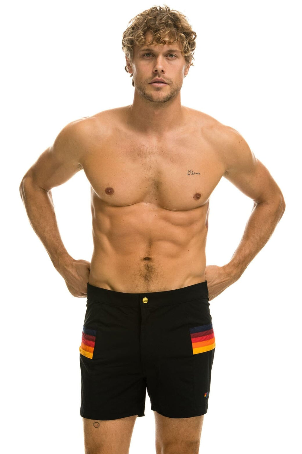 MEN'S HORIZONTAL 5 STRIPE FLEX SHORTS - BLACK
