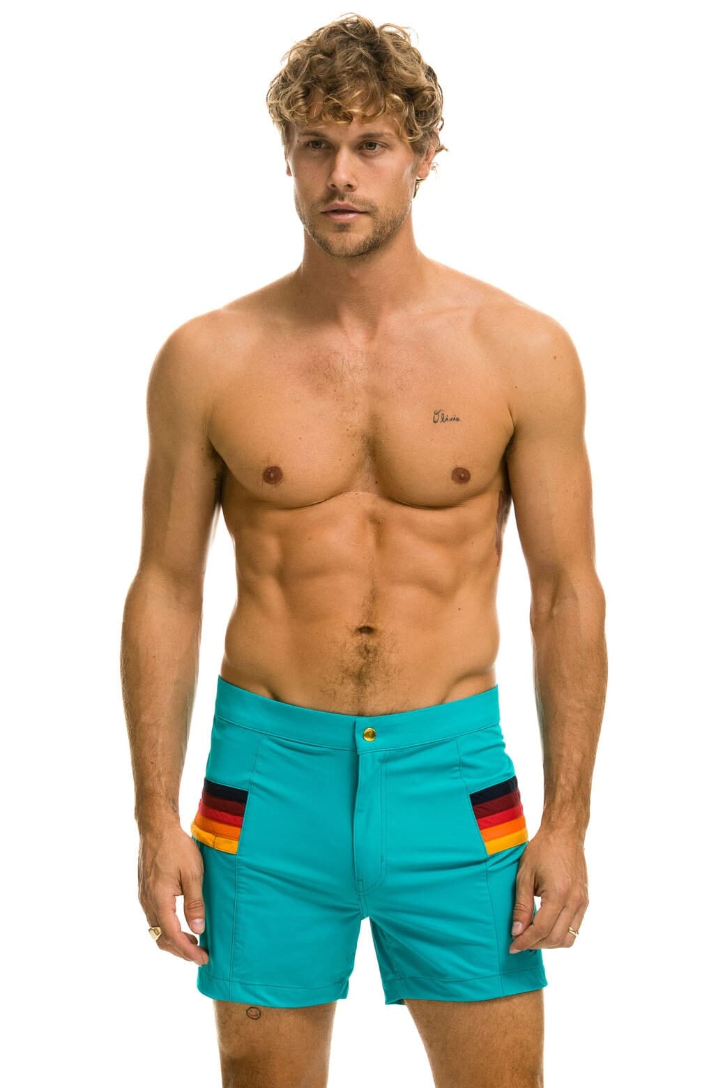 MEN'S HORIZONTAL 5 STRIPE FLEX SHORTS - JADE