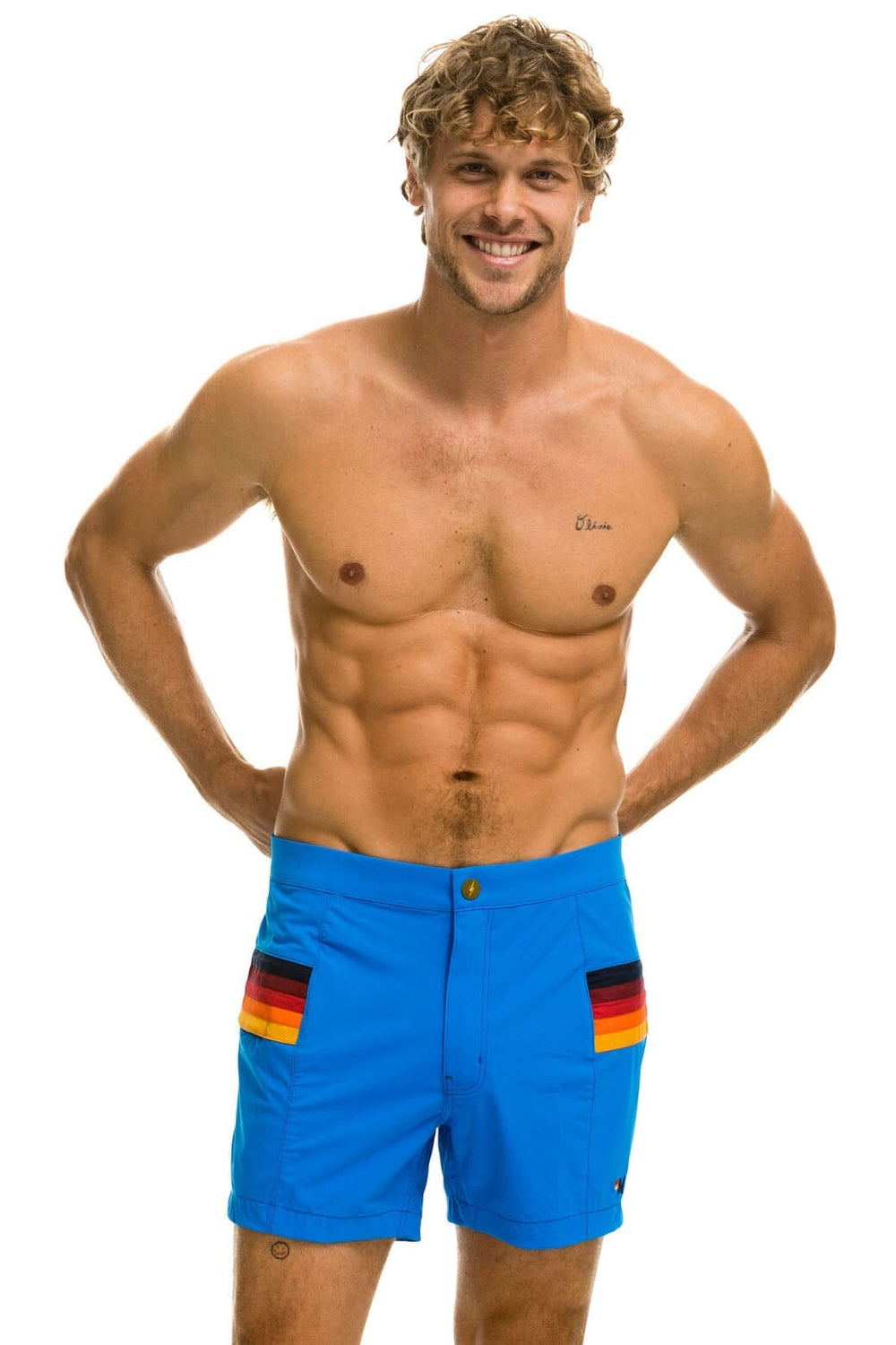 MEN'S HORIZONTAL 5 STRIPE FLEX SHORTS - PARROT BLUE