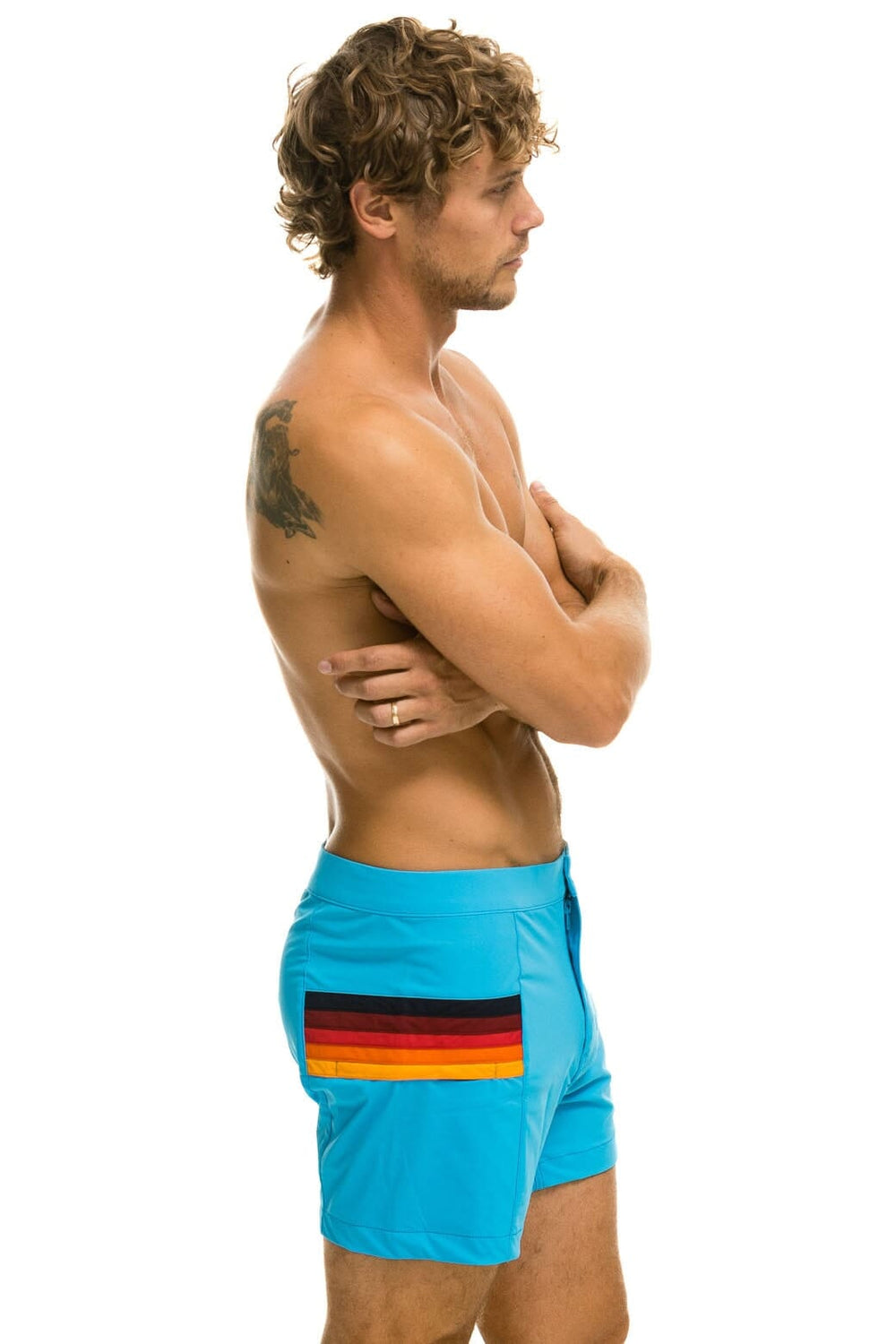 MEN'S HORIZONTAL 5 STRIPE FLEX SHORTS - NEON BLUE