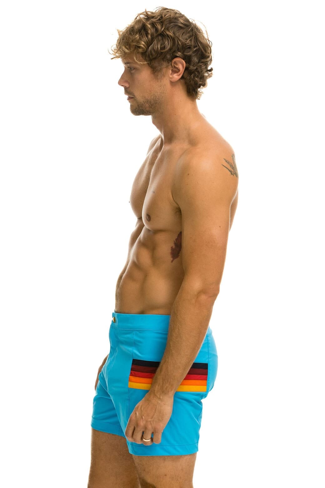 MEN'S HORIZONTAL 5 STRIPE FLEX SHORTS - NEON BLUE