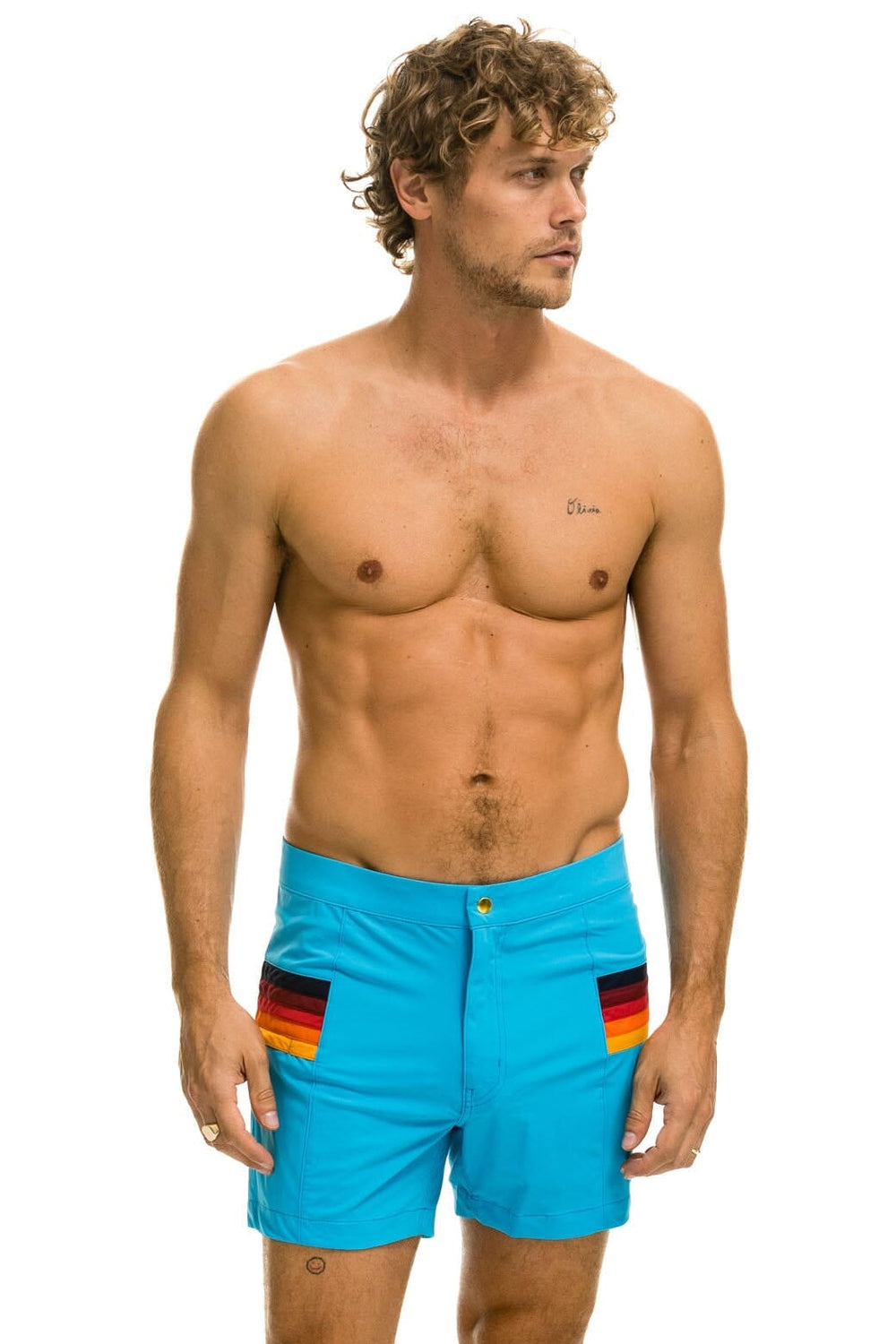 MEN'S HORIZONTAL 5 STRIPE FLEX SHORTS - NEON BLUE