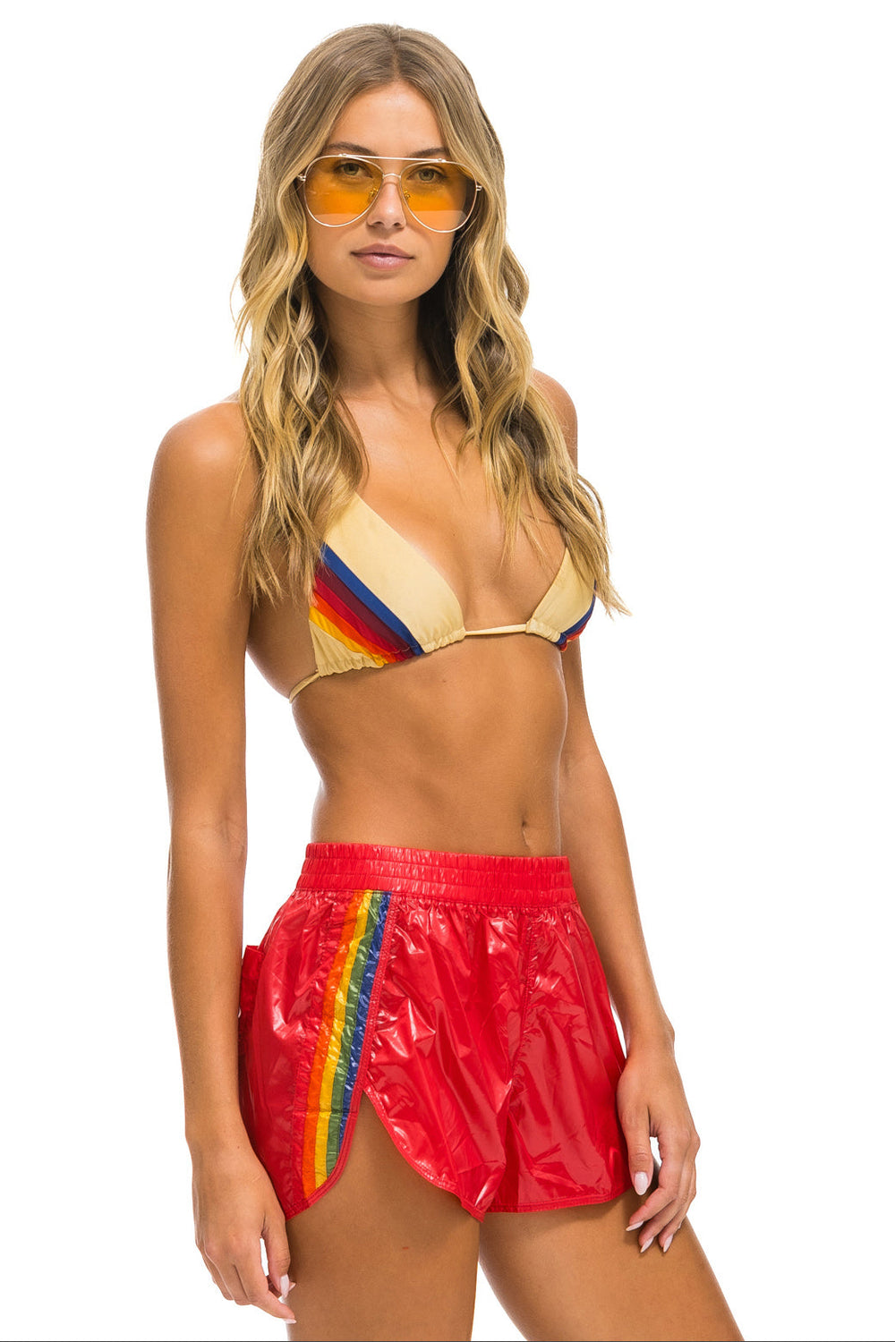 5 STRIPE NYLON JOGGER SHORT - CHERRY