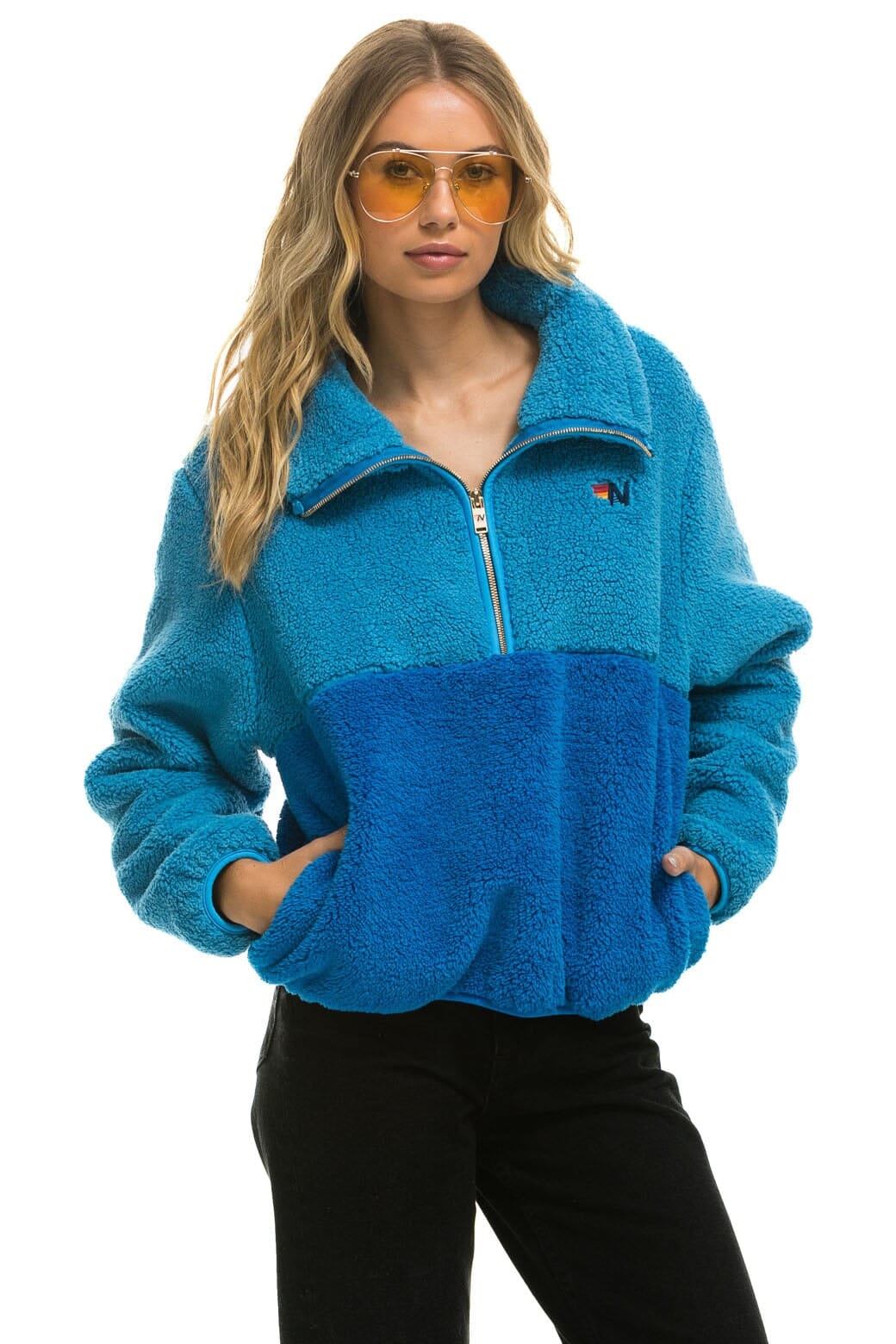TEDDY APRES HALF ZIP COLOR BLOCK JACKET - OCEAN