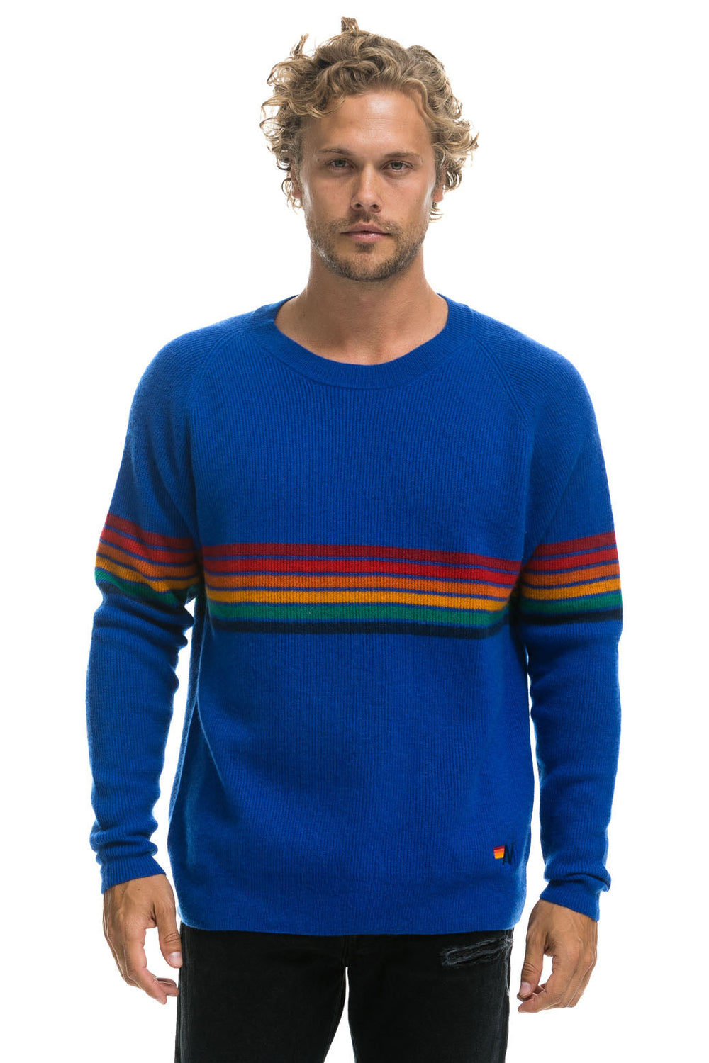 RAINBOW STRIPE 6 UNISEX CASHMERE SWEATER - LAPIS