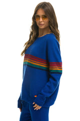 RAINBOW STRIPE 6 UNISEX CASHMERE SWEATER - LAPIS