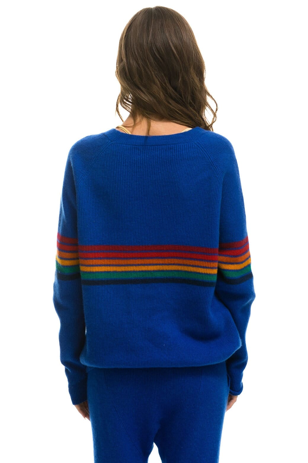 RAINBOW STRIPE 6 UNISEX CASHMERE SWEATER - LAPIS