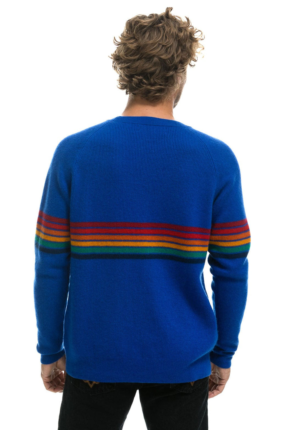 RAINBOW STRIPE 6 UNISEX CASHMERE SWEATER - LAPIS