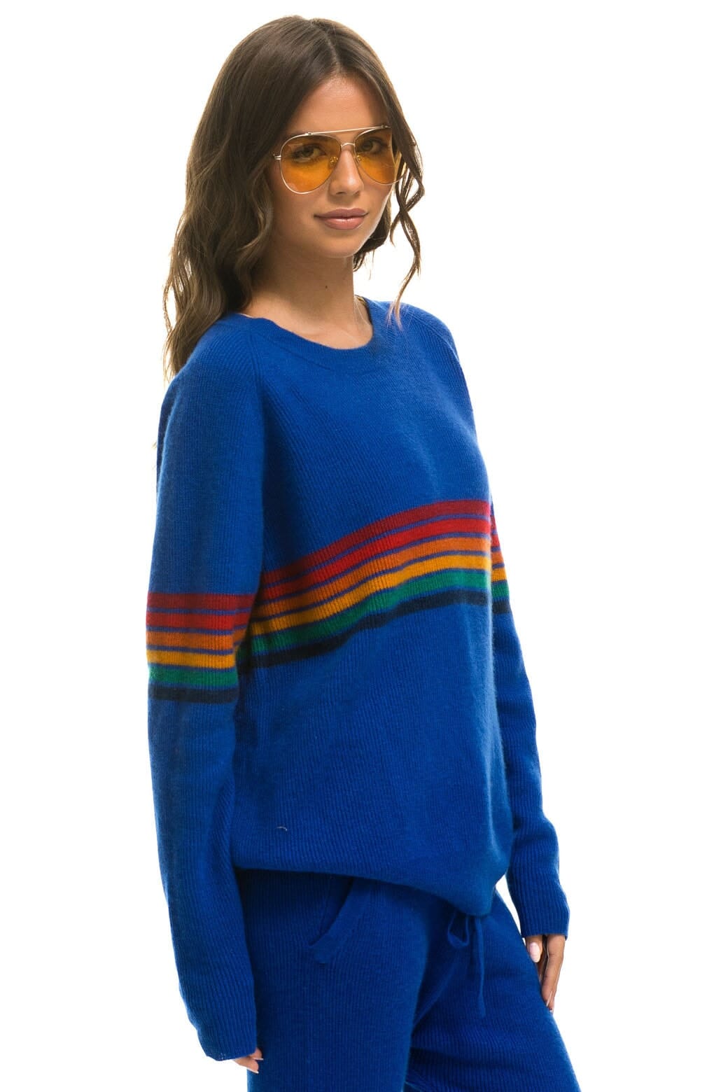RAINBOW STRIPE 6 UNISEX CASHMERE SWEATER - LAPIS