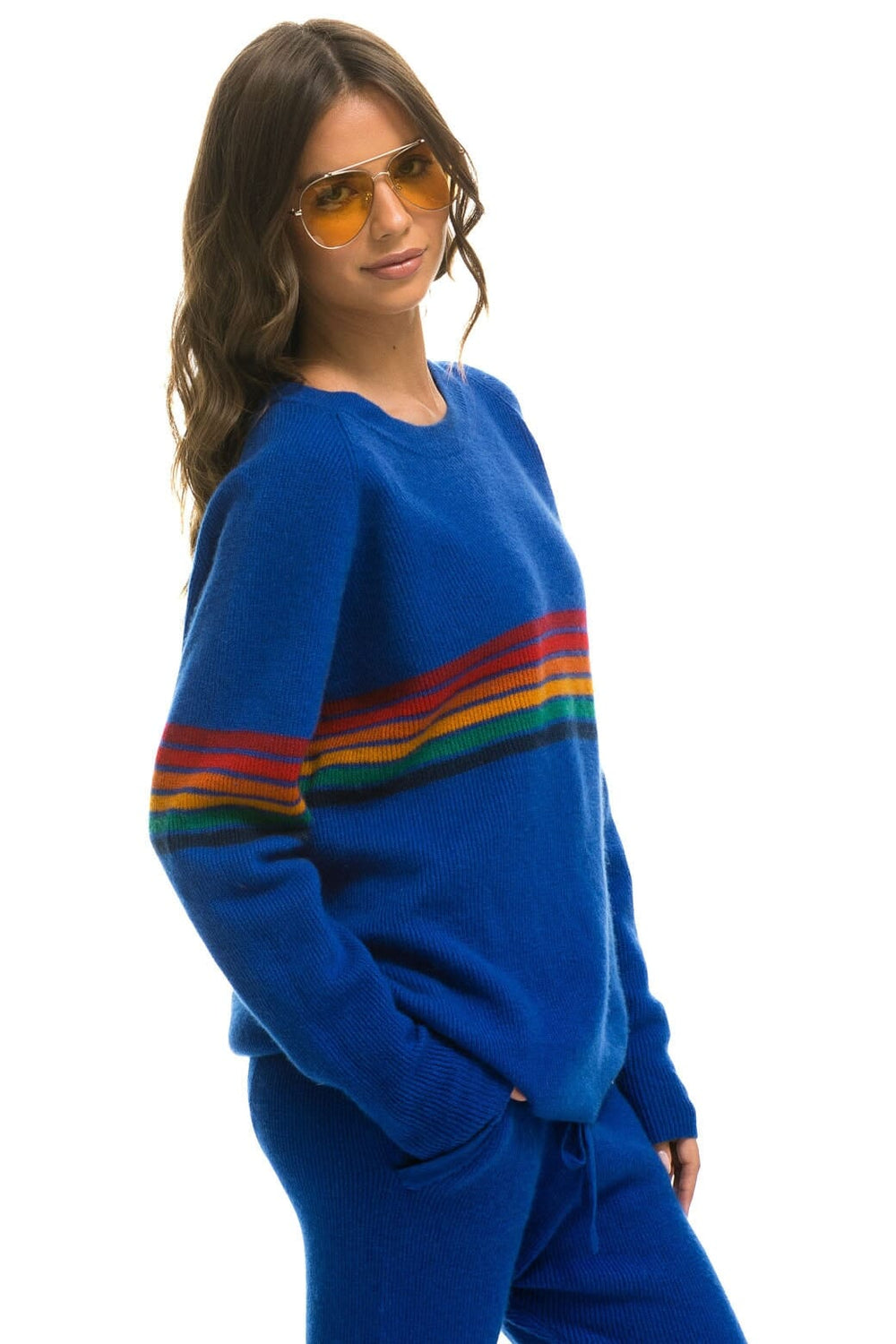 RAINBOW STRIPE 6 UNISEX CASHMERE SWEATER - LAPIS