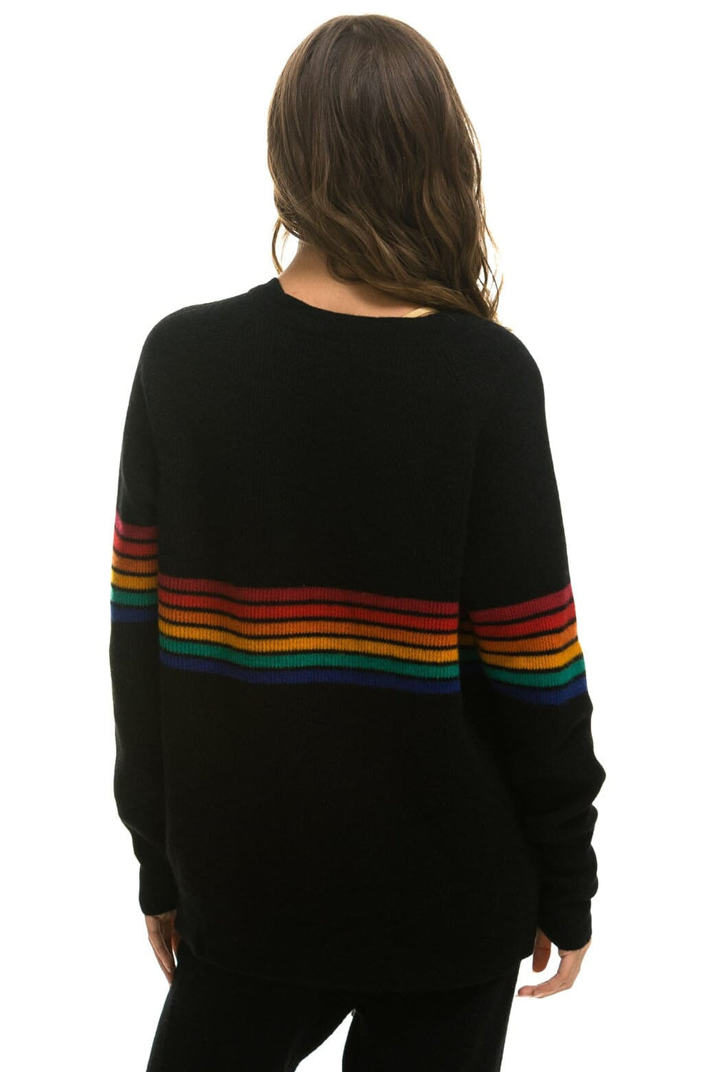RAINBOW STRIPE 6 UNISEX CASHMERE SWEATER - BLACK